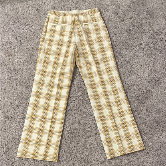 Sezane Yellow and White Plaid Women's Trousers - Picture 4 of 5